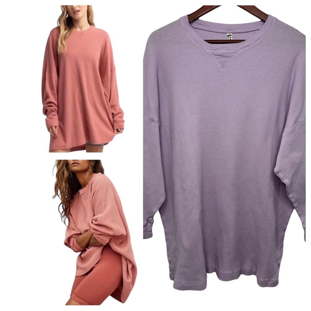 Free People Lavender Waffle Thermal Long Sleeve Top Size XS Intimately Free